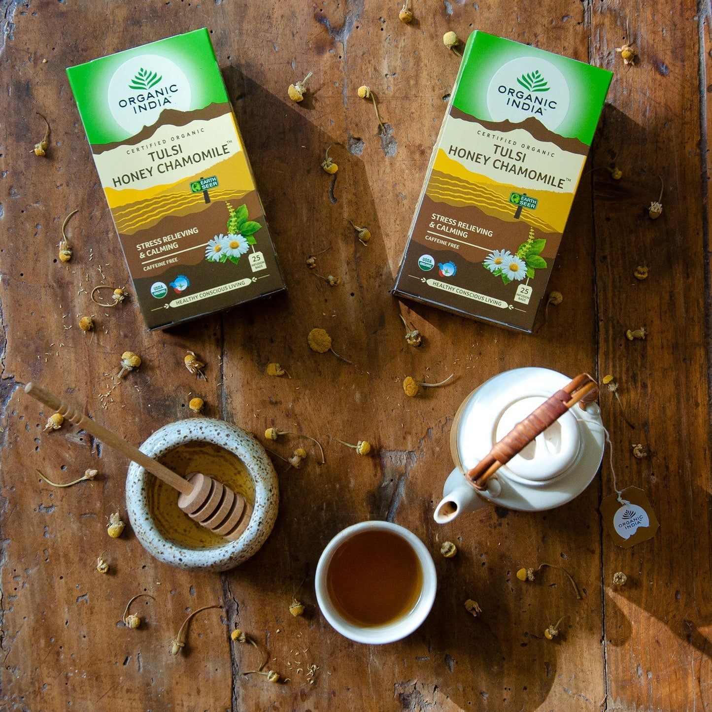 Tulsi Honey Chamomile, Tulsi tea, organic tea, tulsi, herbal tea, herbal infusions, sleep tea, turmeric tea, ashwagandha, holy basil, holy basil tea, green tea, lemon ginger tea, tea for sleep, moringa, ORGANIC INDIA, ORGANIC INDIA Australia, herbal supplements