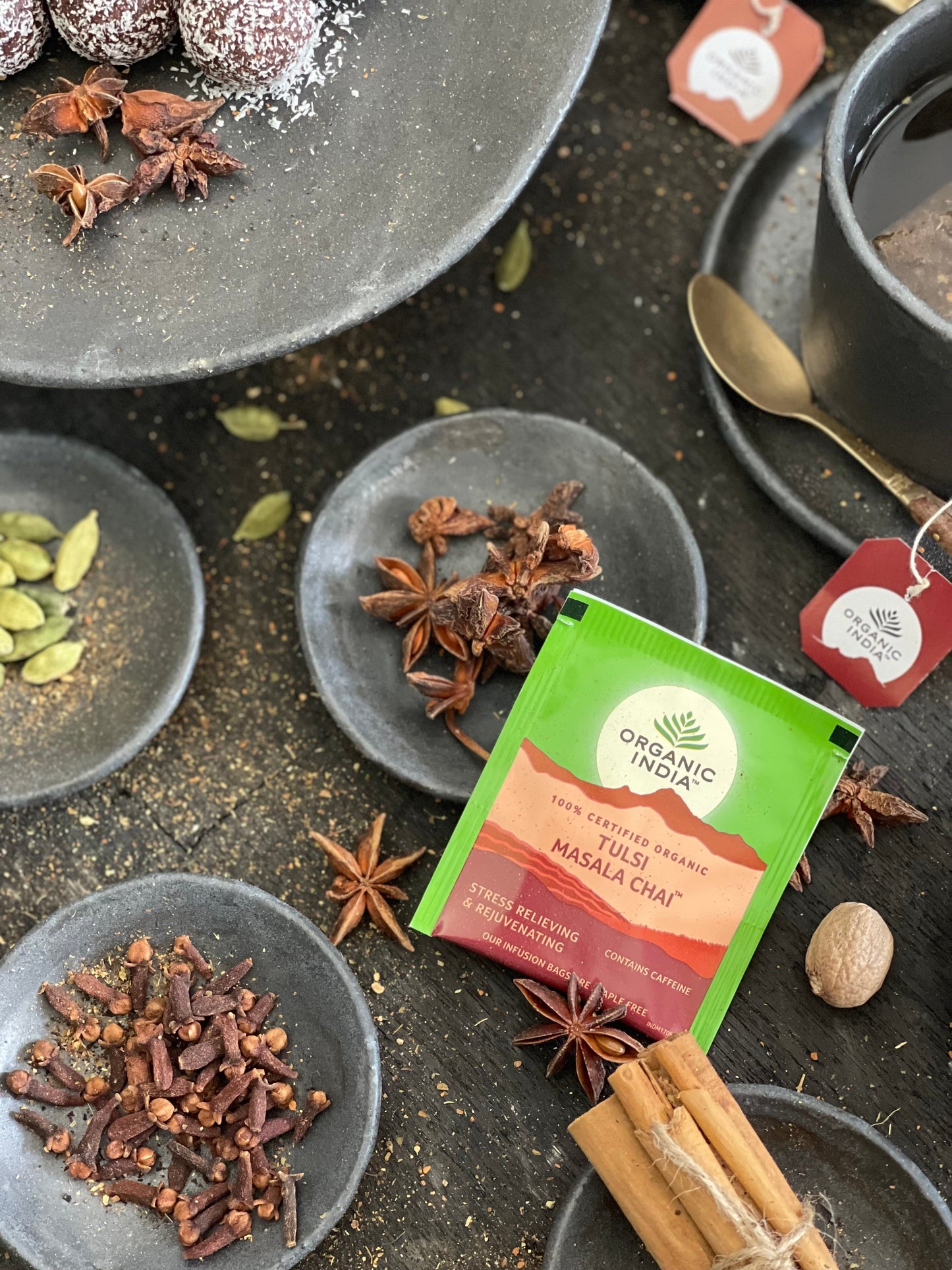 Organic India Tulsi Masala Chai, Tulsi tea, organic tea, tulsi, herbal tea, herbal infusions, sleep tea, turmeric tea, ashwagandha, holy basil, holy basil tea, green tea, lemon ginger tea, tea for sleep, moringa, ORGANIC INDIA, ORGANIC INDIA Australia, herbal supplements