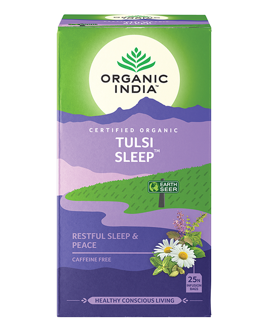 Organic India Tulsi Sleep, Tulsi tea, organic tea, tulsi, herbal tea, herbal infusions, sleep tea, turmeric tea, ashwagandha, holy basil, holy basil tea, green tea, lemon ginger tea, tea for sleep, moringa, ORGANIC INDIA, ORGANIC INDIA Australia, herbal supplements