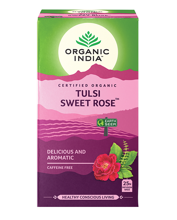 Organic India Tulsi Sweet Rose, Tulsi tea, organic tea, tulsi, herbal tea, herbal infusions, sleep tea, turmeric tea, ashwagandha, holy basil, holy basil tea, green tea, lemon ginger tea, tea for sleep, moringa, ORGANIC INDIA, ORGANIC INDIA Australia, herbal supplements