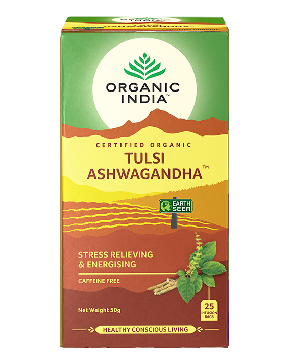 Tulsi Ashwagandha, Tulsi tea, organic tea, tulsi, herbal tea, herbal infusions, sleep tea, turmeric tea, ashwagandha, holy basil, holy basil tea, green tea, lemon ginger tea, tea for sleep, moringa, ORGANIC INDIA, ORGANIC INDIA Australia, herbal supplements