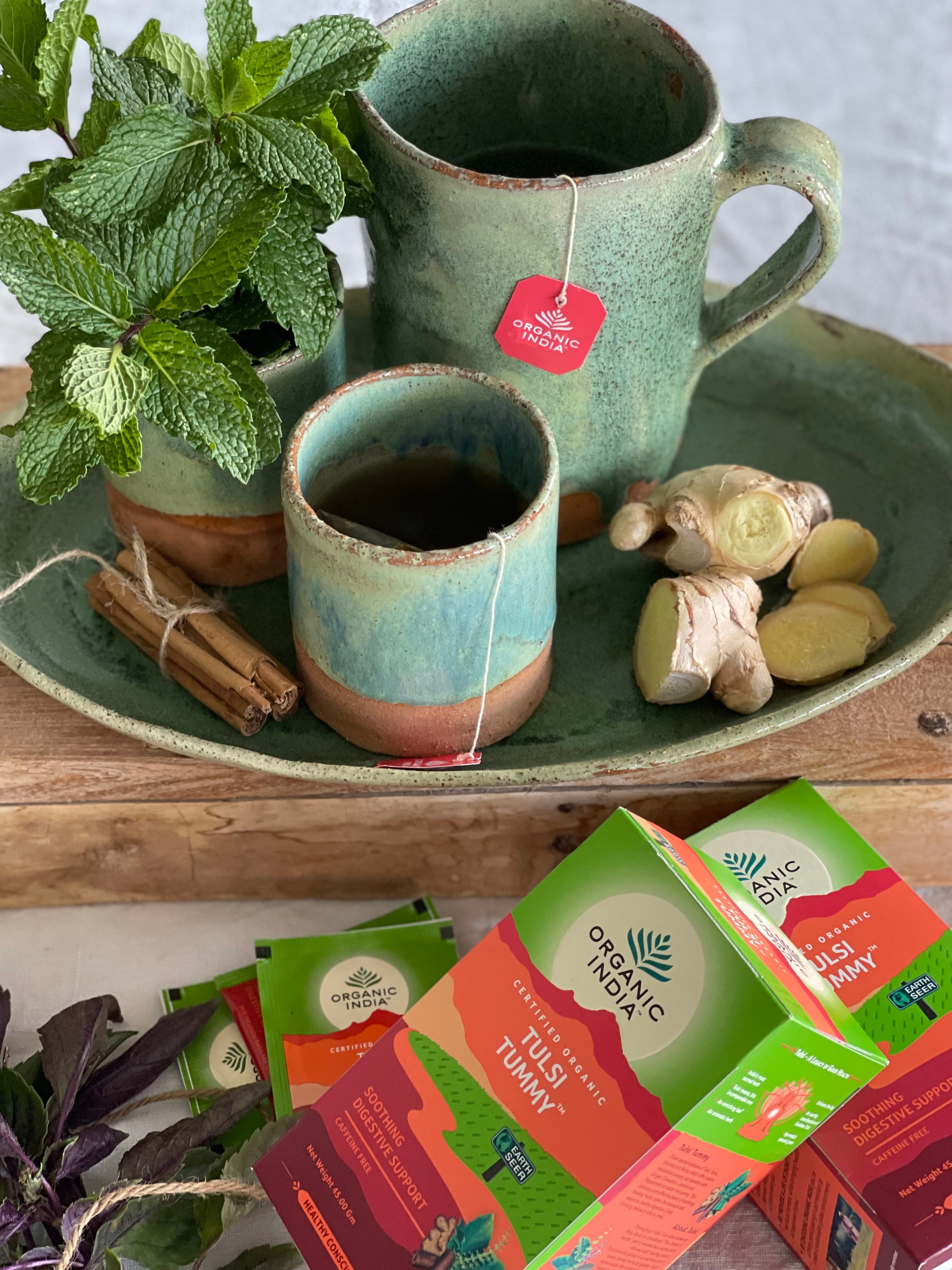 Organic India Tulsi Tummy, Tulsi tea, organic tea, tulsi, herbal tea, herbal infusions, sleep tea, turmeric tea, ashwagandha, holy basil, holy basil tea, green tea, lemon ginger tea, tea for sleep, moringa, ORGANIC INDIA, ORGANIC INDIA Australia, herbal supplements
