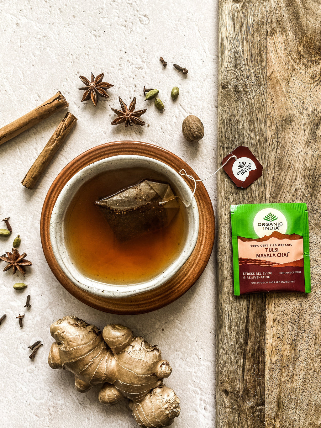 Organic India Tulsi Masala Chai, Tulsi tea, organic tea, tulsi, herbal tea, herbal infusions, sleep tea, turmeric tea, ashwagandha, holy basil, holy basil tea, green tea, lemon ginger tea, tea for sleep, moringa, ORGANIC INDIA, ORGANIC INDIA Australia, herbal supplements