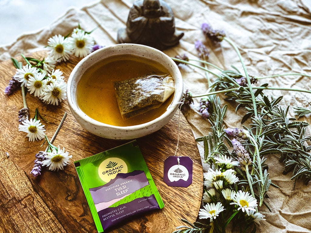 Organic India Tulsi Sleep, Tulsi tea, organic tea, tulsi, herbal tea, herbal infusions, sleep tea, turmeric tea, ashwagandha, holy basil, holy basil tea, green tea, lemon ginger tea, tea for sleep, moringa, ORGANIC INDIA, ORGANIC INDIA Australia, herbal supplements