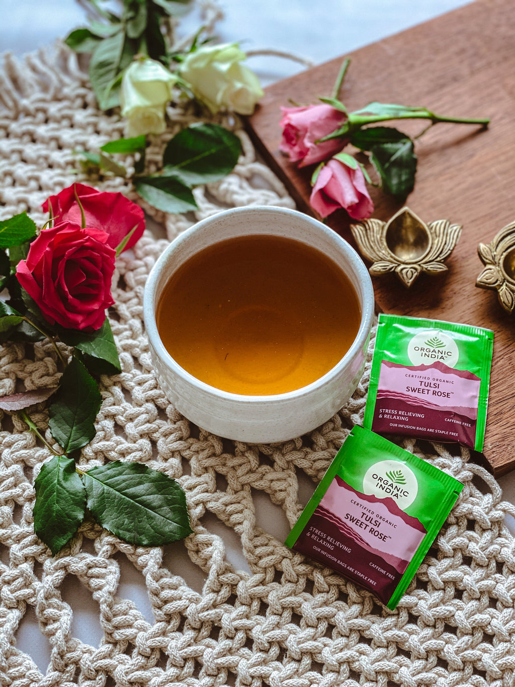 Organic India Tulsi Sweet Rose, Tulsi tea, organic tea, tulsi, herbal tea, herbal infusions, sleep tea, turmeric tea, ashwagandha, holy basil, holy basil tea, green tea, lemon ginger tea, tea for sleep, moringa, ORGANIC INDIA, ORGANIC INDIA Australia, herbal supplements