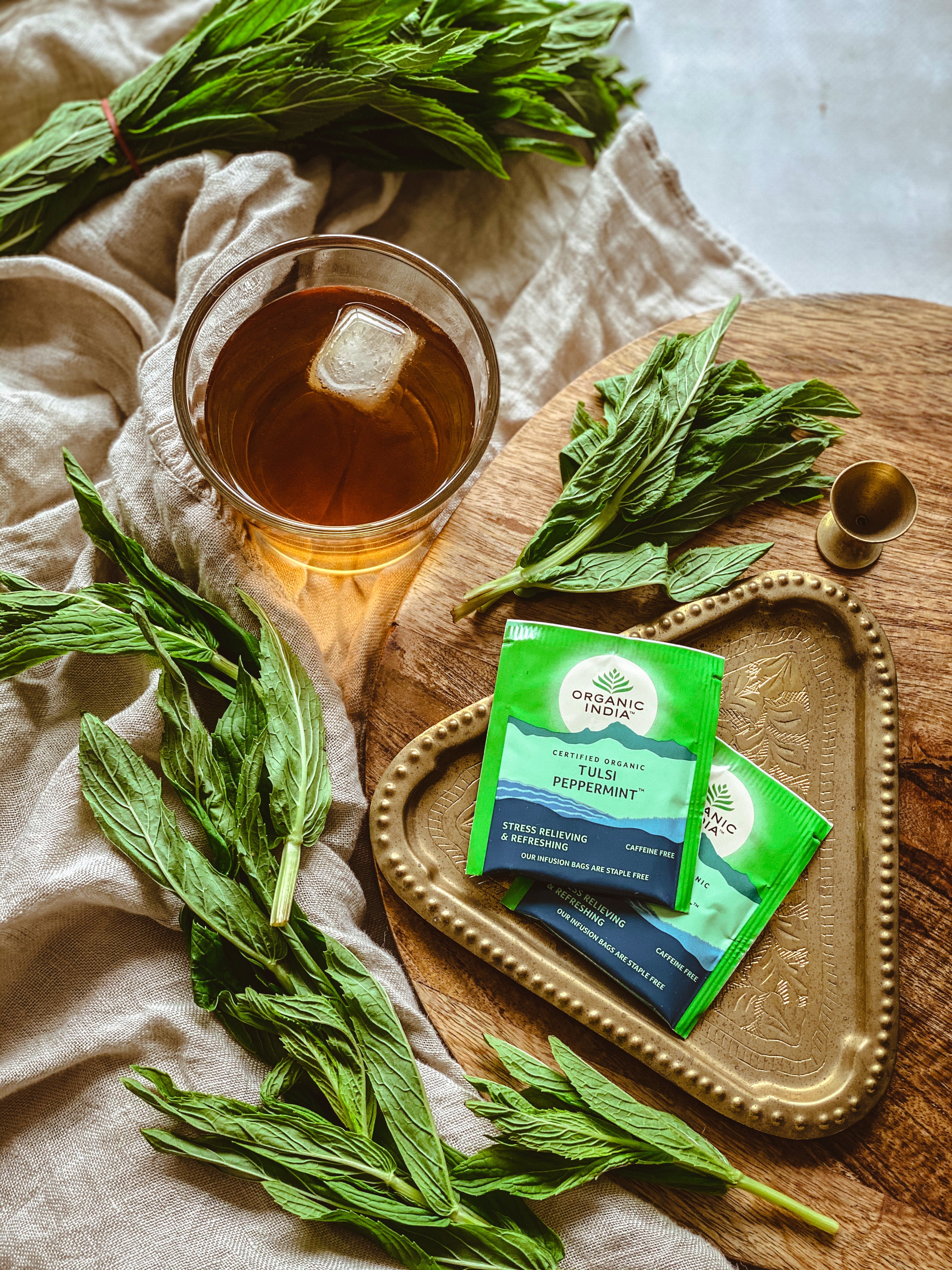 Organic India Tulsi Peppermint, Tulsi tea, organic tea, tulsi, herbal tea, herbal infusions, sleep tea, turmeric tea, ashwagandha, holy basil, holy basil tea, green tea, lemon ginger tea, tea for sleep, moringa, ORGANIC INDIA, ORGANIC INDIA Australia, herbal supplements