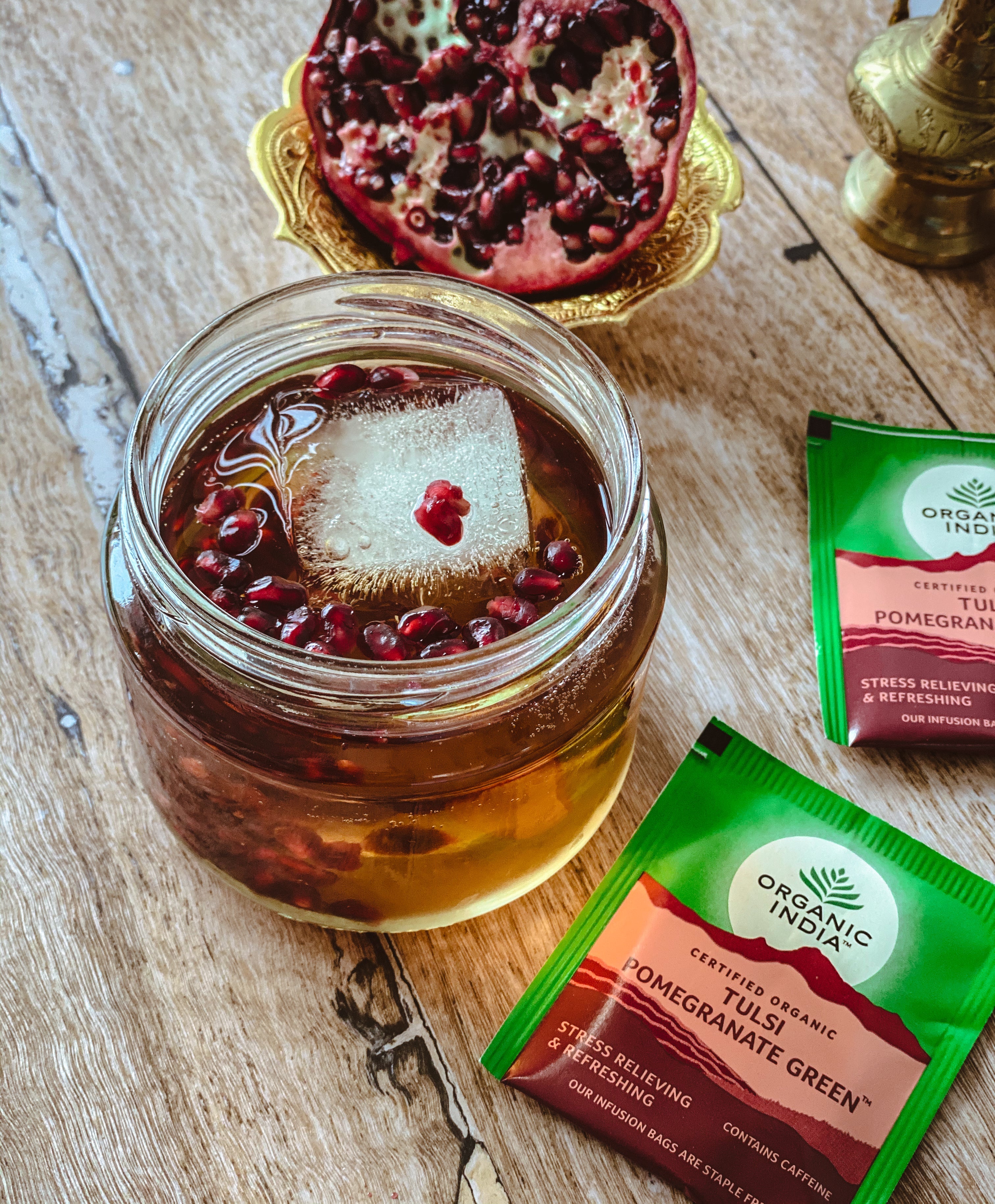 Organic India Tulsi Pomgranate Green, Tulsi tea, organic tea, tulsi, herbal tea, herbal infusions, sleep tea, turmeric tea, ashwagandha, holy basil, holy basil tea, green tea, lemon ginger tea, tea for sleep, moringa, ORGANIC INDIA, ORGANIC INDIA Australia, herbal supplements