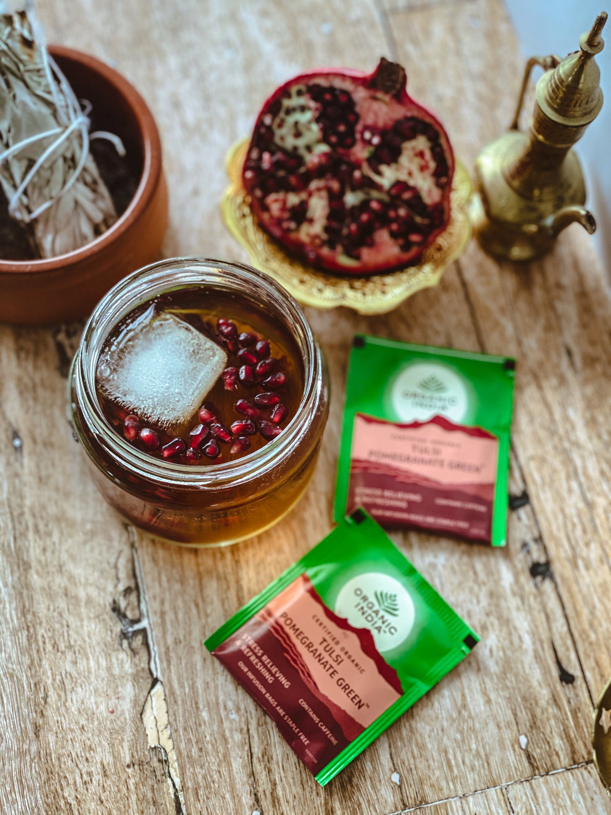 Organic India Tulsi Pomgranate Green, Tulsi tea, organic tea, tulsi, herbal tea, herbal infusions, sleep tea, turmeric tea, ashwagandha, holy basil, holy basil tea, green tea, lemon ginger tea, tea for sleep, moringa, ORGANIC INDIA, ORGANIC INDIA Australia, herbal supplements