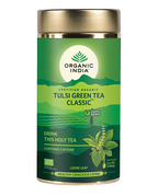 Organic India Tulsi Green Tea Classic Loose Leaf, Tulsi tea, organic tea, tulsi, herbal tea, herbal infusions, sleep tea, turmeric tea, ashwagandha, holy basil, holy basil tea, green tea, lemon ginger tea, tea for sleep, moringa, ORGANIC INDIA, ORGANIC INDIA Australia, herbal supplements