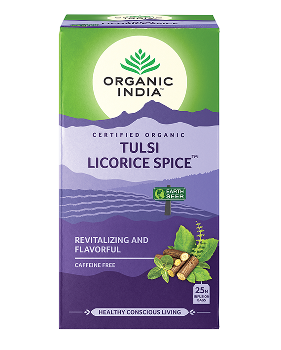 Tulsi Licorice Spice, Tulsi tea, organic tea, tulsi, herbal tea, herbal infusions, sleep tea, turmeric tea, ashwagandha, holy basil, holy basil tea, green tea, lemon ginger tea, tea for sleep, moringa, ORGANIC INDIA, ORGANIC INDIA Australia, herbal supplements