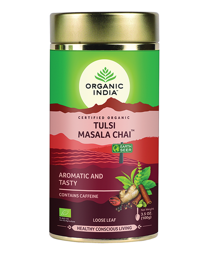 Organic India Tulsi Masala Chai Loose Leaf, Tulsi tea, organic tea, tulsi, herbal tea, herbal infusions, sleep tea, turmeric tea, ashwagandha, holy basil, holy basil tea, green tea, lemon ginger tea, tea for sleep, moringa, ORGANIC INDIA, ORGANIC INDIA Australia, herbal supplements