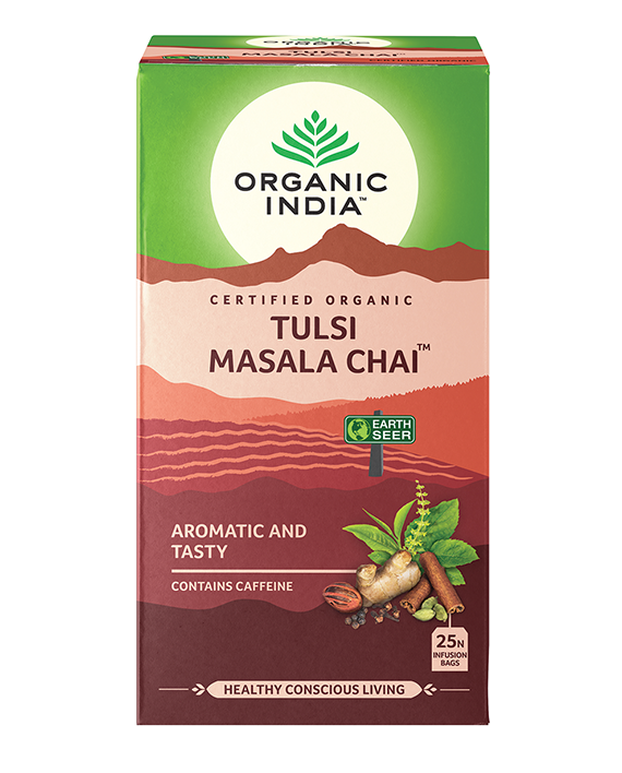 Organic India Tulsi Masala Chai, Tulsi tea, organic tea, tulsi, herbal tea, herbal infusions, sleep tea, turmeric tea, ashwagandha, holy basil, holy basil tea, green tea, lemon ginger tea, tea for sleep, moringa, ORGANIC INDIA, ORGANIC INDIA Australia, herbal supplements