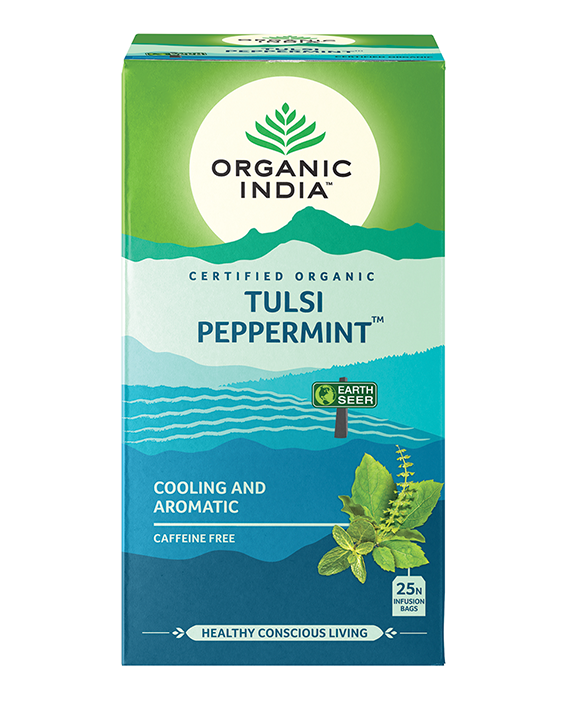 Organic India Tulsi Peppermint, Tulsi tea, organic tea, tulsi, herbal tea, herbal infusions, sleep tea, turmeric tea, ashwagandha, holy basil, holy basil tea, green tea, lemon ginger tea, tea for sleep, moringa, ORGANIC INDIA, ORGANIC INDIA Australia, herbal supplements