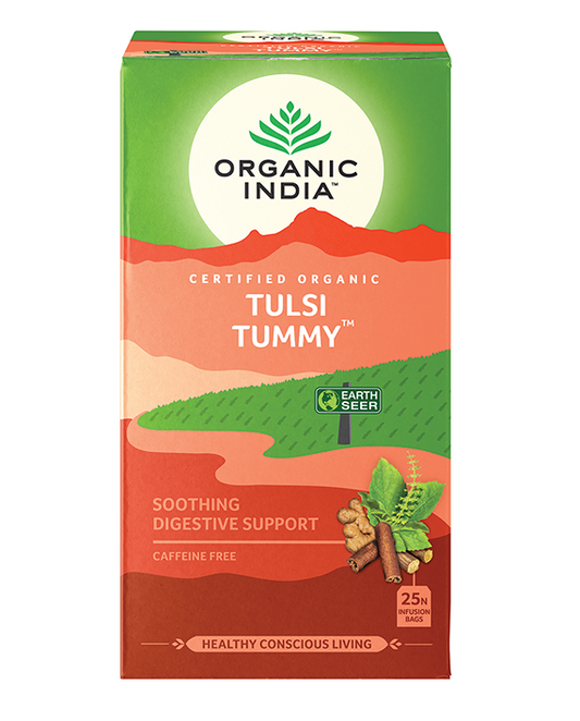 Organic India Tulsi Tummy, Tulsi tea, organic tea, tulsi, herbal tea, herbal infusions, sleep tea, turmeric tea, ashwagandha, holy basil, holy basil tea, green tea, lemon ginger tea, tea for sleep, moringa, ORGANIC INDIA, ORGANIC INDIA Australia, herbal supplements