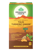 Tulsi Turmeric Ginger, Tulsi tea, organic tea, tulsi, herbal tea, herbal infusions, sleep tea, turmeric tea, ashwagandha, holy basil, holy basil tea, green tea, lemon ginger tea, tea for sleep, moringa, ORGANIC INDIA, ORGANIC INDIA Australia, herbal supplements