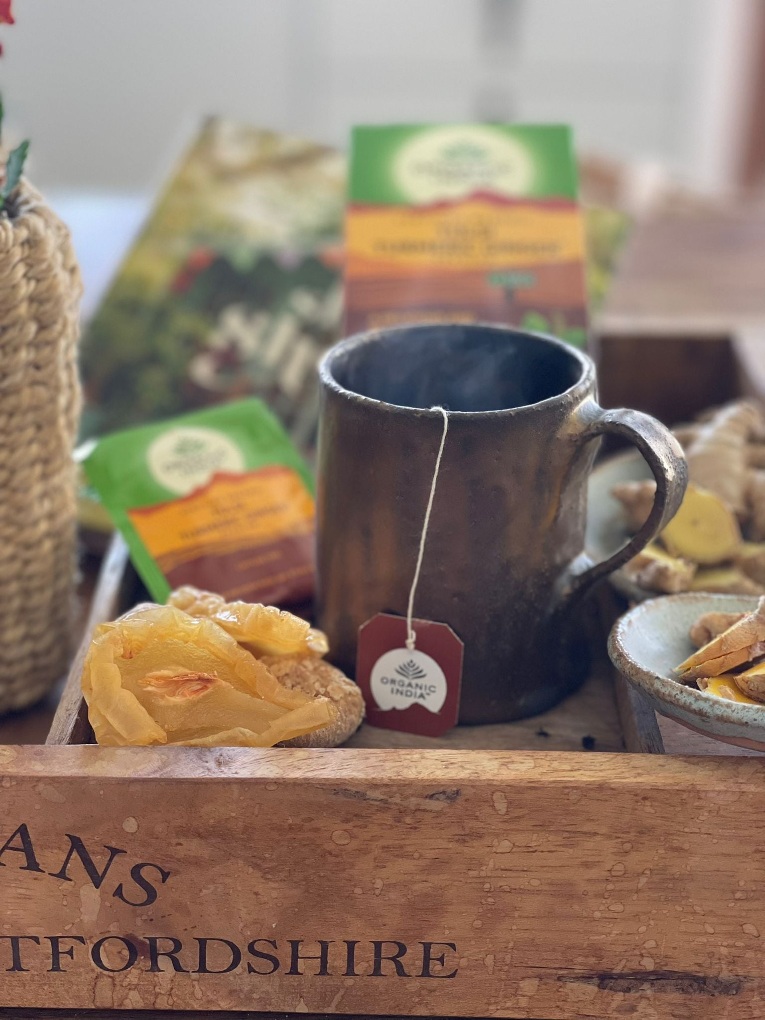 Tulsi Turmeric Ginger, Tulsi tea, organic tea, tulsi, herbal tea, herbal infusions, sleep tea, turmeric tea, ashwagandha, holy basil, holy basil tea, green tea, lemon ginger tea, tea for sleep, moringa, ORGANIC INDIA, ORGANIC INDIA Australia, herbal supplements